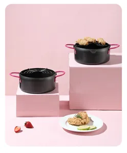 Mini non-stick deep fryer Japanese tempura small oil-saving household pot with draining rack