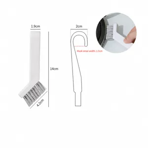 Cleaning brush detail showing dimensions and hook handle design for kitchen crevices.