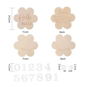 Wooden Baby Milestone Cards Flower Shape Monthly Growth Tracker Newborn Photography Props Wood Disc Keepsake Gift