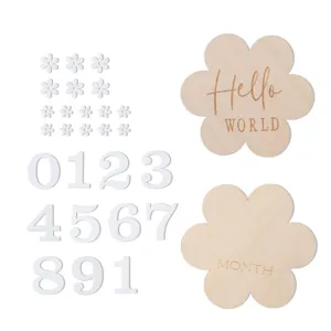 Newborn baby milestone wooden flower photo props set, monthly growth record numbers.