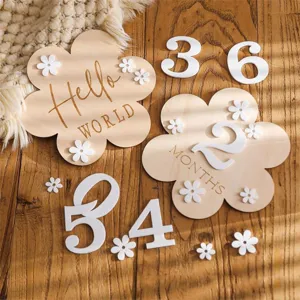 Wooden baby milestone photo props flower shaped monthly age sign newborn photography props