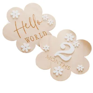 Wooden baby milestone photo props flower shape newborn monthly card photography ornament set