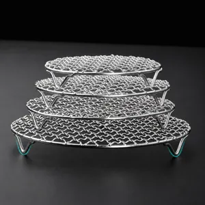 Stainless Steel Round Barbecue Grid Grating Multifunctional Wire Net Cooking Cooling Steaming Grate Rack For Electric Ceramic Stove Charcoal Grill Stove Camping Kitchen Accessories