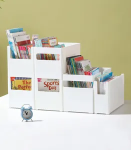 Witte kunststof bureau boekenopbergdoos, meertraps organisator voor kinderboeken.