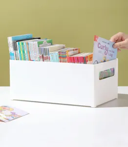 Witte plastic opbergdoos organizer voor kinderprentenboeken en boekenplank opruimbox
