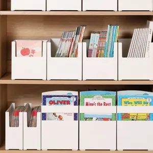 Witte kunststof boekenopbergdoos voor kinderprentenboeken bureau organizer opbergmandje