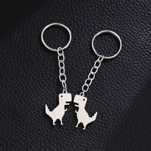 Minimalist Stainless Steel Dinosaur Pendant Keychains Simple Fashion Animal Key Ring Jewelry Gifts For Best Friends Men Women