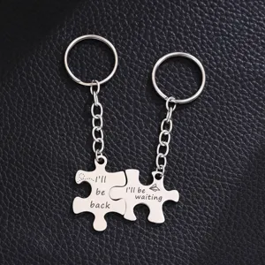 Stainless Steel Couple Puzzle Keychain Set Engraved I Love You More Most Heart Paper Airplane Pendant Keyring Jewelry Gift