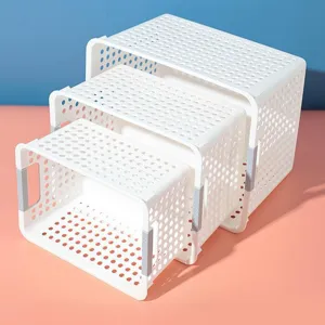 Plastic storage baskets nested set, breathable hollow design for home organization and desktop.