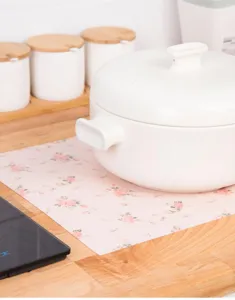 Pink floral drawer liner waterproof oilproof cabinet mat for kitchen shelf and wardrobe.