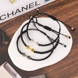 Bracciale intrecciato regolabile da uomo con ciondolo manubrio in lega fitness