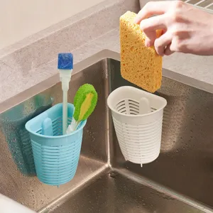Japanese Style Sink Suction Cup Hanging Basket Plastic Mini Draining Basket Sponge Storage Holder Kitchen Organizer