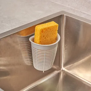 Kitchen sink sponge holder, suction cup plastic draining basket for cleaning sponge mini.