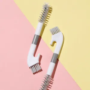 Japanese Style Hook Handle Cleaning Brush Kitchen Multi Purpose Double Head Crevice Brush Cup Lid Groove Cleaning Tool