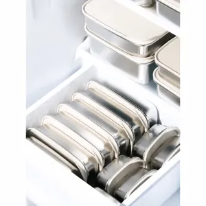 Contenedores de almacenamiento de alimentos de acero inoxidable 304 estilo japonés con tapa cocina