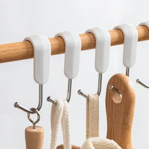 Japanese style stainless steel S hooks with anti-slip buckle for kitchen and bathroom organization.