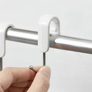 Stainless steel S-hook with white plastic anti-slip clip for kitchen and bathroom rods.