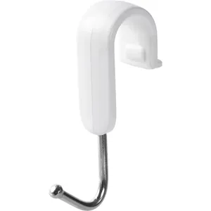 Stainless steel and white plastic S-shaped hook with secure buckle for kitchen rail storage use