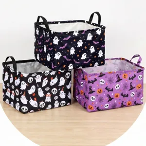 Halloween foldable canvas storage basket cartoon toy organizer bin multi-functional box
