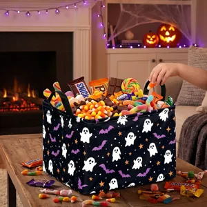 Halloween storage basket canvas foldable toy organizer ghost bat pattern cute holiday bin