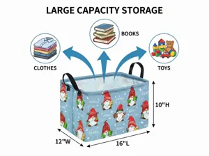 Panier de rangement de noel avec gnome grande capacite pour vetements jouets et beaux livres.