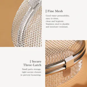 Stainless steel dishwasher basket for small parts, fine mesh cleaning and storage gadget.