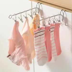 Portable stainless steel clip clothes hanger multi-purpose drying rack for socks underwear