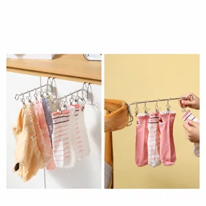 Portable stainless steel multi-clip clothes hanger for socks underwear travel home drying