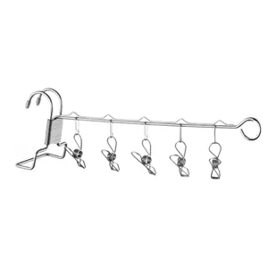 Stainless steel travel multi-clip clothes hanger portable hook for socks underwear drying rack