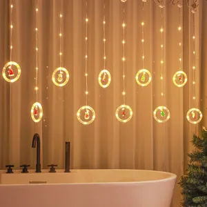 Weihnachten LED Vorhang Lichterkette Cartoon Weihnachtsmann Schneemann Puppen Hängende Pendelleuchten Urlaub Fenster Deko