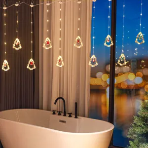 LED Weihnachts Vorhang Lichterkette mit Baum Anhänger für festliche Fenster Dekoration