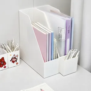Caja de Almacenamiento de Escritorio Moderno Minimalista Blanco Plástico Oficina Documento Libro Archivo Titular Estuche Titular Hogar Habitación Caja Organizadora de Artículos Varios