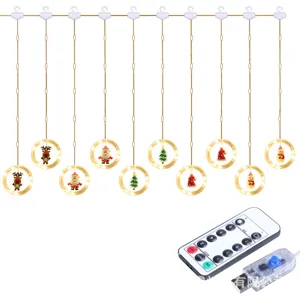 Weihnachts LED Vorhang Lichterkette mit Cartoon Anhängern und Fernbedienung für Festdekor.