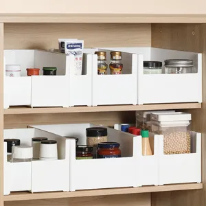 Boîte de Rangement en Plastique Minimaliste Organisateur de Tiroir de Placard Empilable Panier de Rangement de Bureau de Cuisine Domestique Multifonctionnel Blanc