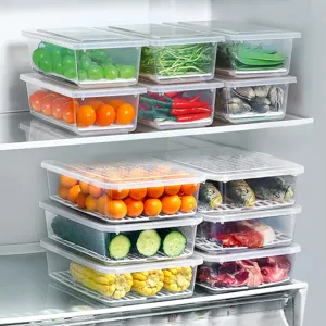 Caja de Almacenamiento Transparente de Plástico para Refrigerador Japonés Contenedor de Alimentos Frescos con Placa de Drenaje Organizador de Cocina