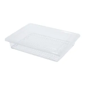 Caja de almacenamiento transparente para frigorífico de plástico con tapa y escurridor