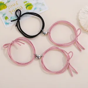 Magnetic Heart Couple Bracelet Pair Handmade Elastic Rope Matching Braided Hand Rope Jewelry For Lover Best Friend Gift