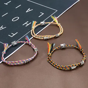 Handmade Woven Cotton Rope Buddha Head Bracelet Retro Ethnic Style Adjustable Hand Cord For Men Women Jewelry