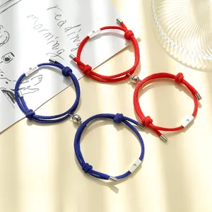 Romantic Alloy Sun Moon Magnetic Attraction Couples Matching Bracelets Hand Woven Cord Milan Rope Friend Bracelet Set For Lover Valentine Gift