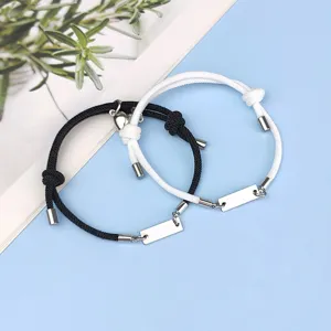 Titanium Steel Magnetic Heart Matching Rope Bracelet For Couples Handmade Alloy Geometric Bar Braided Wristband Romantic Valentine Jewelry Gift