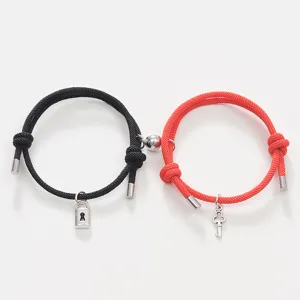 Couple magnetic matching lock and key braided rope bracelet set for lovers jewelry gift style