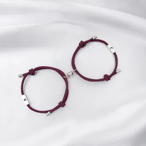 Stainless steel sun moon magnetic couple bracelets set red blue braided rope jewelry gift for lovers