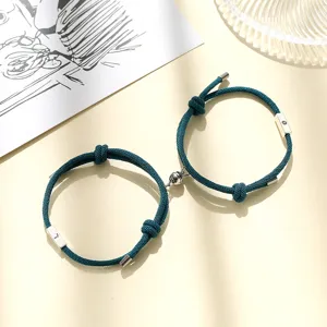 Magnetic couple sun moon braided cord bracelets set for best friends matching jewelry new style
