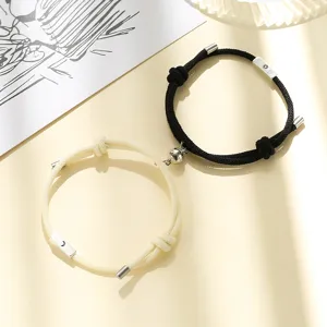 Couple magnetic sun moon braided bracelet set, stylish alloy couple jewelry accessory.