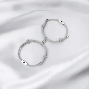 Stainless steel sun and moon magnetic couple bracelet grey braided rope matching jewelry set