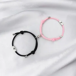 Stainless steel sun moon magnetic couple bracelets, matching braided rope love jewelry detail.