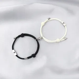 Couple magnetic bracelet stainless steel sun moon charm black white braided rope matching jewelry