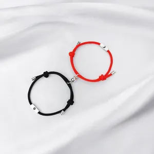 Stainless steel sun and moon magnetic couple matching braided rope bracelets set of two
