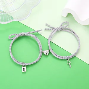 Paar magnetische hart slot sleutel gevlochten armbanden geliefden sieraden cadeau.