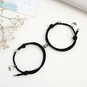 Set di bracciali intrecciati magnetici di coppia con ciondoli montagna mare, gioielli corda nera.